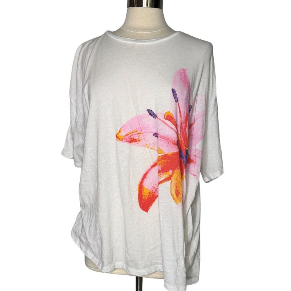Wild Fable Women’s XL White Floral Graphic Oversized Semi-Sheer T-Shirt